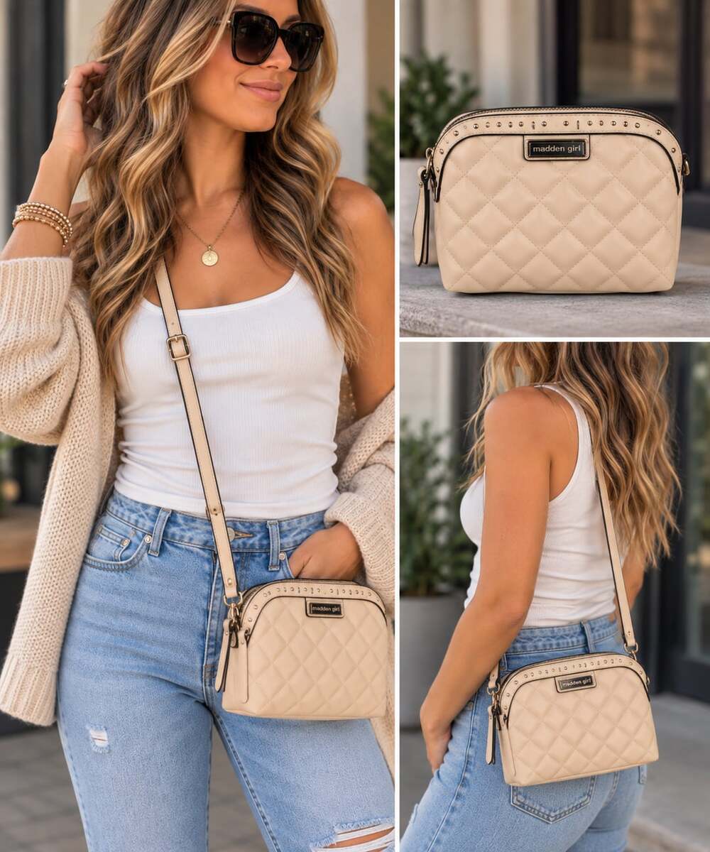 Madden Girl Quilted Crossbody Bag Beige